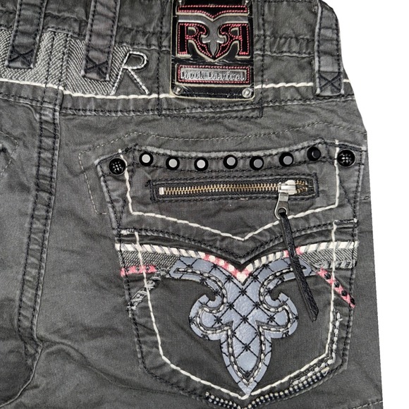 Rock Revival Mens Classic Cargo Shorts Gray Heavy White Stitch Distressed 32 23 - Picture 2 of 16